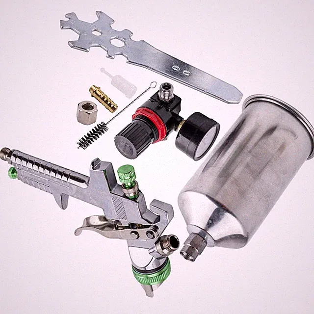 Silver 2.5mm HVLP Air Spray Gun Kit With Regulator Gauge Paint Sprayer 1L
